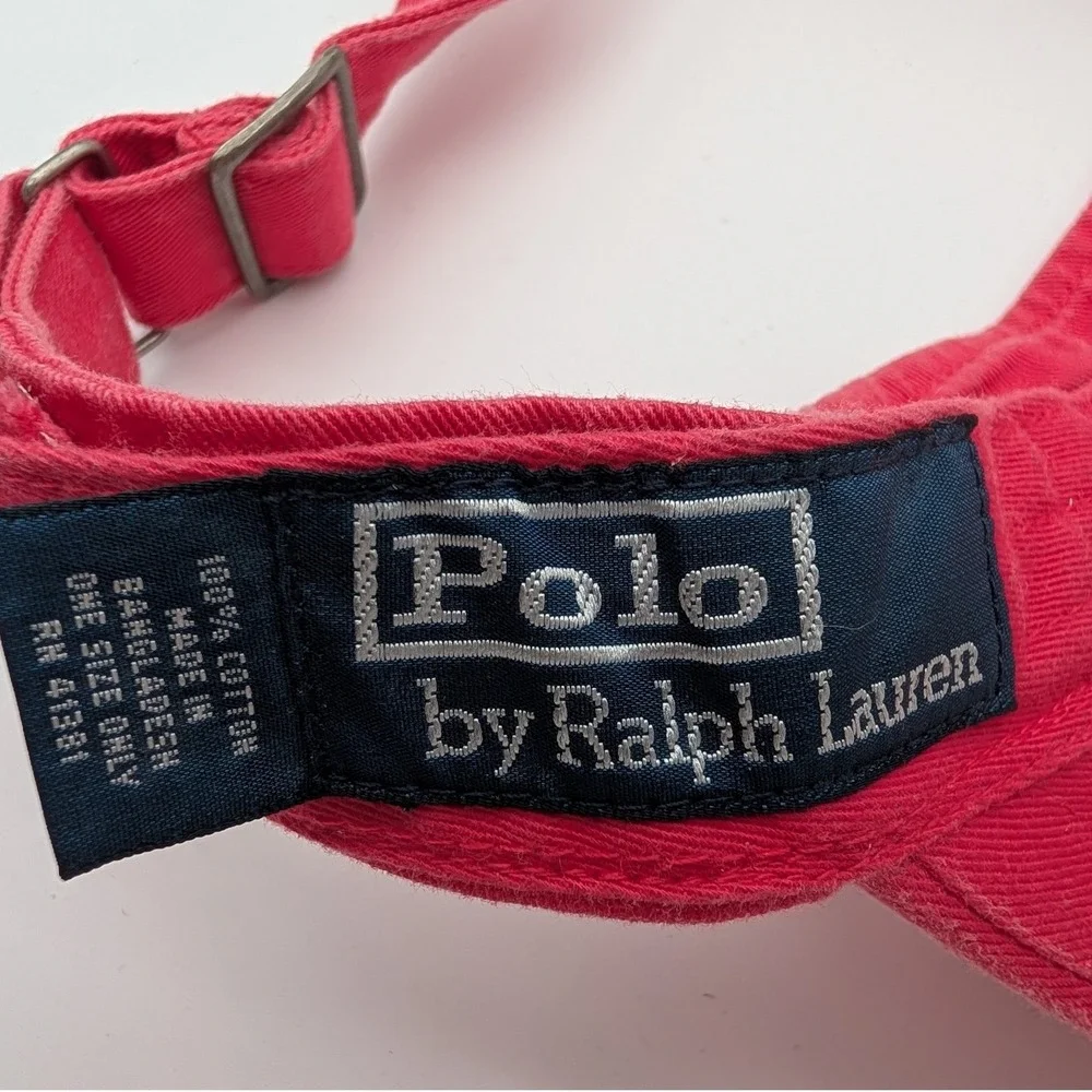 Polo Ralph Lauren Red Cotton Visor Blue Pony Logo Adjustable Hat One Size
